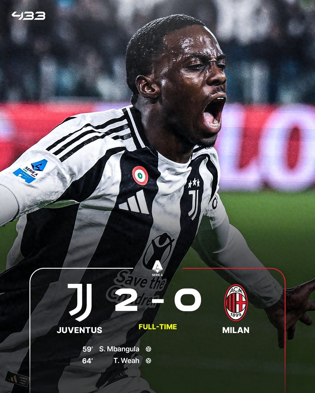 尤文图斯2-0战胜AC米兰，取得联赛四连胜